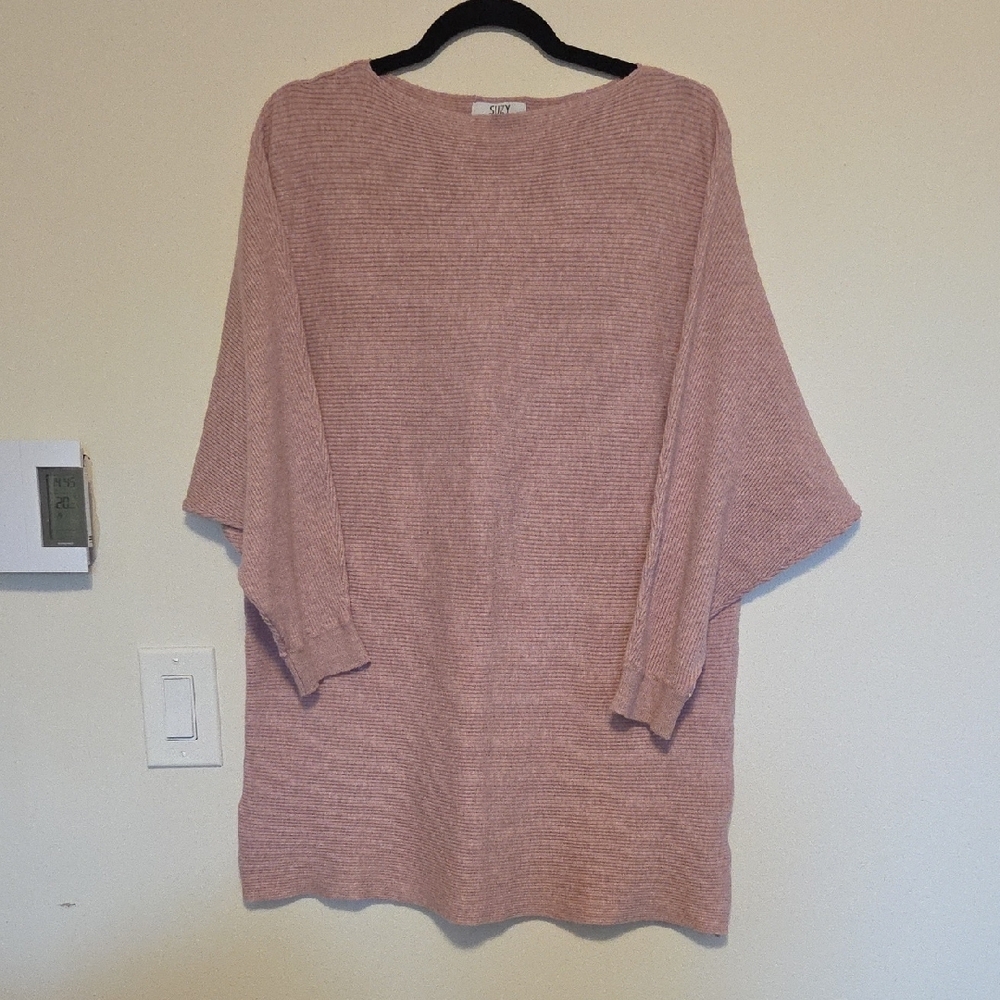 Blush Cool Soft Pink Dusty Rose XXL Boat Neck Sweater 3/4 Length Dolman Sleeve